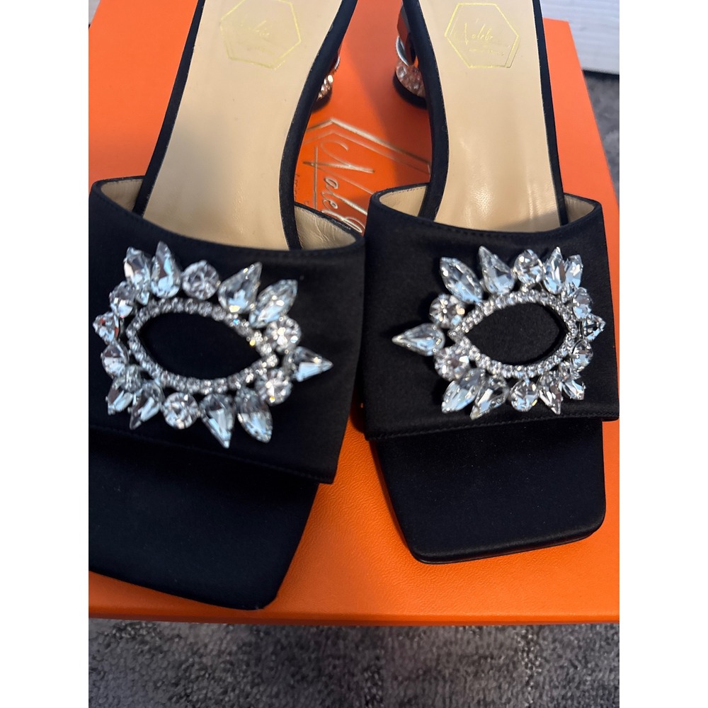 Nalebe Aurum 50mm Black Satin Crystal Embellished Mule Sandals Size 36 - Picture 7 of 7